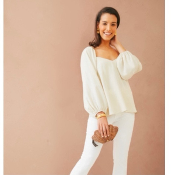 Pomander Place Tuckernuck Pippa Puff Sleeve Blouse Size Large Ivory EUC - Picture 1 of 10